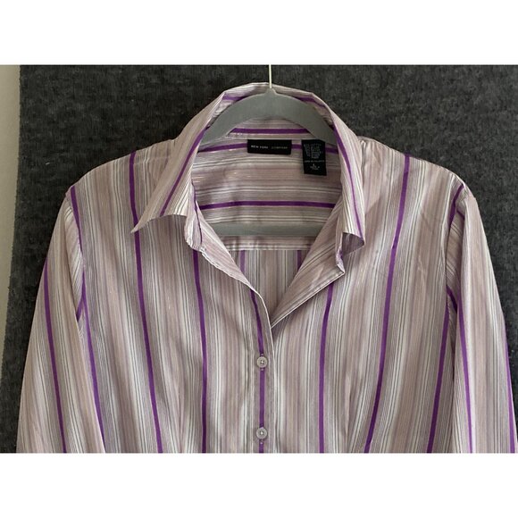 New York Co Stretch Blouse Stripe LS Button Front Women Large Lot of 2 - Picture 3 of 16